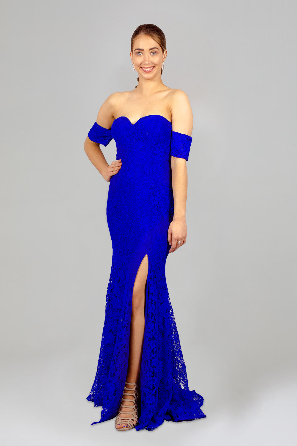 Cobalt Blue Lace Formal Evening Dress ...